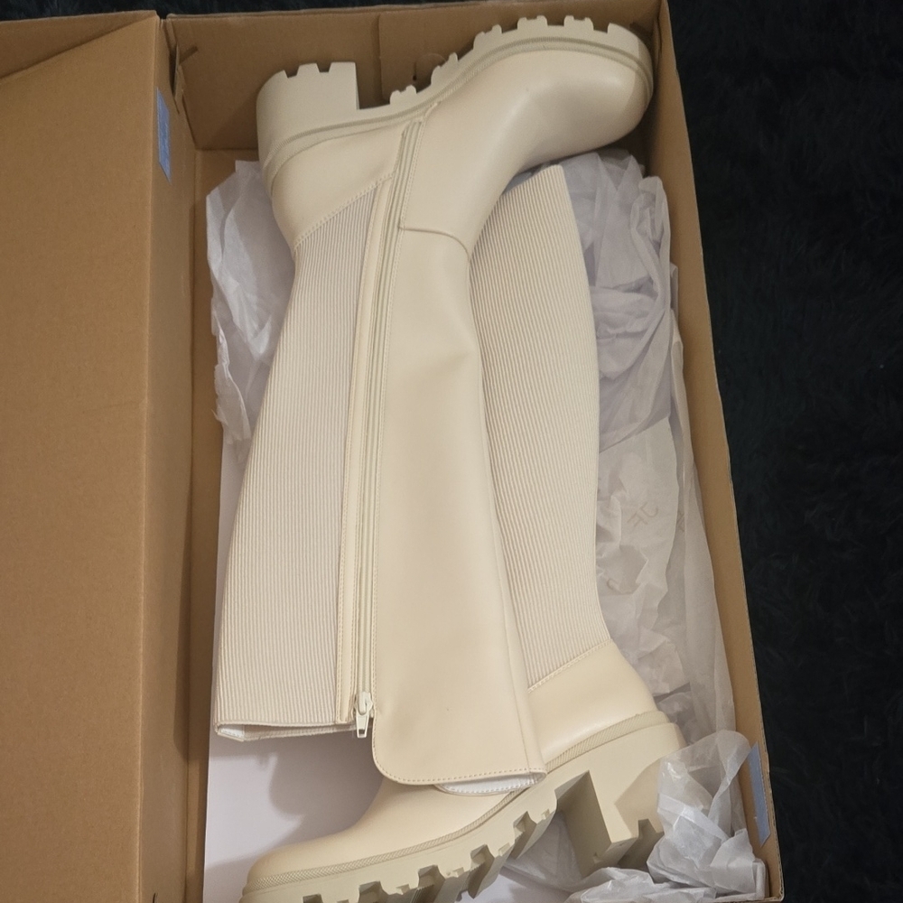 Cream Knee-High Women's Boots